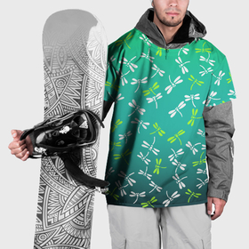 Накидка на куртку 3D с принтом Белые и ядовито зелёные стрекозы в Санкт-Петербурге, 100% полиэстер |  | 