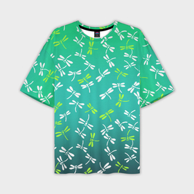 Мужская футболка oversize 3D с принтом Белые и ядовито зелёные стрекозы в Белгороде,  |  | 