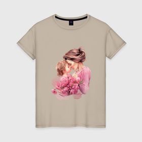 Женская футболка хлопок с принтом Мамина нежность в Екатеринбурге, 100% хлопок | прямой крой, круглый вырез горловины, длина до линии бедер, слегка спущенное плечо | 