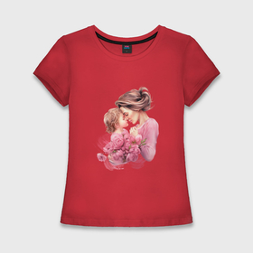 Женская футболка хлопок Slim с принтом Мамина нежность в Белгороде,  |  | Тематика изображения на принте: 