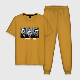 Мужская пижама хлопок с принтом Depeche Mode   Delta Machine tour band в Санкт-Петербурге, 100% хлопок | брюки и футболка прямого кроя, без карманов, на брюках мягкая резинка на поясе и по низу штанин
 | Тематика изображения на принте: 