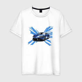 Мужская футболка хлопок с принтом Синий спорткар в Курске, 100% хлопок | прямой крой, круглый вырез горловины, длина до линии бедер, слегка спущенное плечо. | 