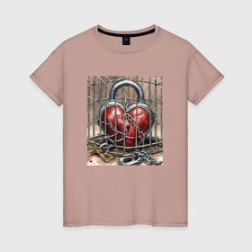 Женская футболка хлопок с принтом Запертое чувство в Санкт-Петербурге, 100% хлопок | прямой крой, круглый вырез горловины, длина до линии бедер, слегка спущенное плечо | 