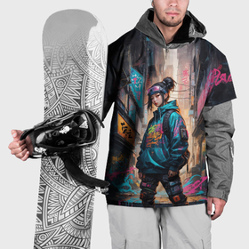Накидка на куртку 3D с принтом Японская девушка в худи в Кировске, 100% полиэстер |  | Тематика изображения на принте: 