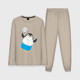 Мужская пижама с лонгсливом хлопок с принтом Пингвин волейболист в Кировске,  |  | 