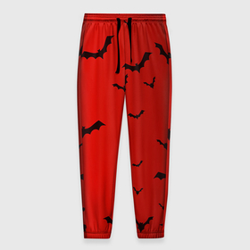 Мужские брюки 3D с принтом Летучие мыши на красном фоне в Кировске, 100% полиэстер | манжеты по низу, эластичный пояс регулируется шнурком, по бокам два кармана без застежек, внутренняя часть кармана из мелкой сетки | 