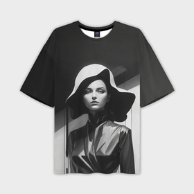 Мужская футболка oversize 3D с принтом Прекрасная девушка в шляпе в Кировске,  |  | Тематика изображения на принте: 