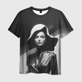 Мужская футболка 3D с принтом Прекрасная девушка в шляпе в Кировске, 100% полиэфир | прямой крой, круглый вырез горловины, длина до линии бедер | 