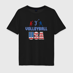 Мужская футболка хлопок Oversize с принтом USA volley в Кировске, 100% хлопок | свободный крой, круглый ворот, “спинка” длиннее передней части | 