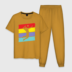 Мужская пижама хлопок с принтом Bright volleyball , 100% хлопок | брюки и футболка прямого кроя, без карманов, на брюках мягкая резинка на поясе и по низу штанин
 | Тематика изображения на принте: 