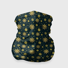 Бандана-труба 3D с принтом Декоративные снежинки с золотым блеском в Курске, 100% полиэстер, ткань с особыми свойствами — Activecool | плотность 150‒180 г/м2; хорошо тянется, но сохраняет форму | 