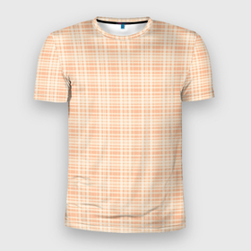 Мужская футболка 3D Slim с принтом Клетчатый тёплый бежевый в Новосибирске, 100% полиэстер с улучшенными характеристиками | приталенный силуэт, круглая горловина, широкие плечи, сужается к линии бедра | 