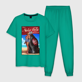 Мужская пижама хлопок с принтом Fallout   drink and smile в Курске, 100% хлопок | брюки и футболка прямого кроя, без карманов, на брюках мягкая резинка на поясе и по низу штанин
 | 