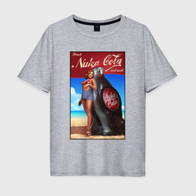 Мужская футболка хлопок Oversize с принтом Fallout   drink and smile , 100% хлопок | свободный крой, круглый ворот, “спинка” длиннее передней части | 