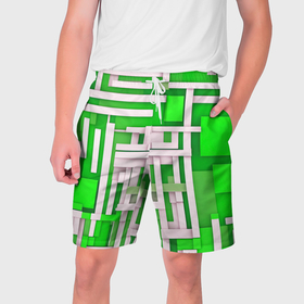 Мужские шорты 3D с принтом Полосы на зелёном фоне в Кировске,  полиэстер 100% | прямой крой, два кармана без застежек по бокам. Мягкая трикотажная резинка на поясе, внутри которой широкие завязки. Длина чуть выше колен | 
