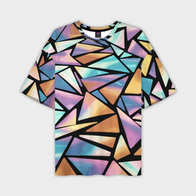 Мужская футболка oversize 3D с принтом Радужные треугольники   кристаллы голографические в Екатеринбурге,  |  | 