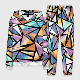 Мужской костюм 3D с принтом Радужные треугольники   кристаллы голографические в Екатеринбурге, 100% полиэстер | Манжеты и пояс оформлены тканевой резинкой, двухслойный капюшон со шнурком для регулировки, карманы спереди | 