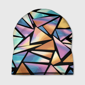 Шапка 3D с принтом Радужные треугольники   кристаллы голографические в Екатеринбурге, 100% полиэстер | универсальный размер, печать по всей поверхности изделия | Тематика изображения на принте: 
