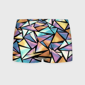 Мужские трусы 3D с принтом Радужные треугольники   кристаллы голографические в Кировске, 50% хлопок, 50% полиэстер | классическая посадка, на поясе мягкая тканевая резинка | Тематика изображения на принте: 