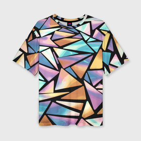 Женская футболка oversize 3D с принтом Радужные треугольники   кристаллы голографические в Курске,  |  | 