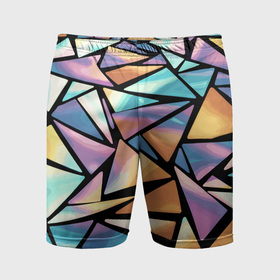 Мужские шорты спортивные с принтом Радужные треугольники   кристаллы голографические в Екатеринбурге,  |  | Тематика изображения на принте: 