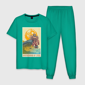 Мужская пижама хлопок с принтом Fallout   brotherhood of steel в Екатеринбурге, 100% хлопок | брюки и футболка прямого кроя, без карманов, на брюках мягкая резинка на поясе и по низу штанин
 | 