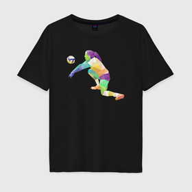 Мужская футболка хлопок Oversize с принтом Mosaic volleyball в Екатеринбурге, 100% хлопок | свободный крой, круглый ворот, “спинка” длиннее передней части | 