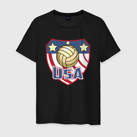 Мужская футболка хлопок с принтом США волейбол в Кировске, 100% хлопок | прямой крой, круглый вырез горловины, длина до линии бедер, слегка спущенное плечо. | 