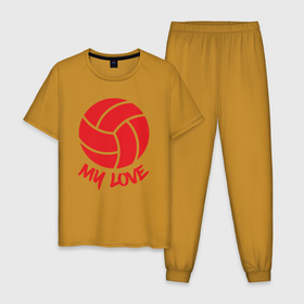 Мужская пижама хлопок с принтом Volleyball my love в Петрозаводске, 100% хлопок | брюки и футболка прямого кроя, без карманов, на брюках мягкая резинка на поясе и по низу штанин
 | Тематика изображения на принте: 
