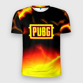Мужская футболка 3D Slim с принтом PUBG огненный шторм из молний , 100% полиэстер с улучшенными характеристиками | приталенный силуэт, круглая горловина, широкие плечи, сужается к линии бедра | 