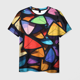 Мужская футболка 3D с принтом Крылья бабочки кислотного цвета , 100% полиэфир | прямой крой, круглый вырез горловины, длина до линии бедер | 