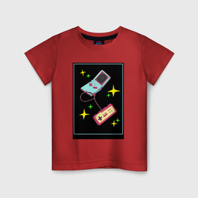 Детская футболка хлопок с принтом Gameboy and joystick , 100% хлопок | круглый вырез горловины, полуприлегающий силуэт, длина до линии бедер | 