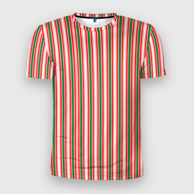 Мужская футболка 3D Slim с принтом Полоса красная зеленая в Санкт-Петербурге, 100% полиэстер с улучшенными характеристиками | приталенный силуэт, круглая горловина, широкие плечи, сужается к линии бедра | Тематика изображения на принте: 