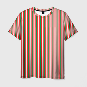 Мужская футболка 3D с принтом Полоса красная зеленая в Санкт-Петербурге, 100% полиэфир | прямой крой, круглый вырез горловины, длина до линии бедер | Тематика изображения на принте: 