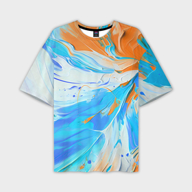 Мужская футболка oversize 3D с принтом Голубая и оранжевая краска в Кировске,  |  | 
