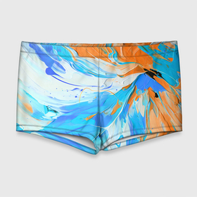 Мужские купальные плавки 3D с принтом Голубая и оранжевая краска в Новосибирске, Полиэстер 85%, Спандекс 15% |  | 