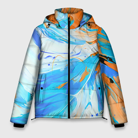 Мужская зимняя куртка 3D с принтом Голубая и оранжевая краска в Новосибирске, верх — 100% полиэстер; подкладка — 100% полиэстер; утеплитель — 100% полиэстер | длина ниже бедра, свободный силуэт Оверсайз. Есть воротник-стойка, отстегивающийся капюшон и ветрозащитная планка. 

Боковые карманы с листочкой на кнопках и внутренний карман на молнии. | 