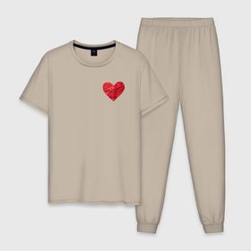 Мужская пижама хлопок с принтом Бумажное разорванное сердце скрёпленное булавками , 100% хлопок | брюки и футболка прямого кроя, без карманов, на брюках мягкая резинка на поясе и по низу штанин
 | 