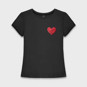 Женская футболка хлопок Slim с принтом Бумажное разорванное сердце скрёпленное булавками в Екатеринбурге,  |  | Тематика изображения на принте: 