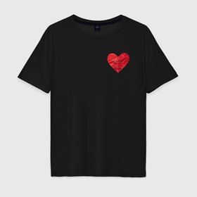 Мужская футболка хлопок Oversize с принтом Бумажное разорванное сердце скрёпленное булавками в Санкт-Петербурге, 100% хлопок | свободный крой, круглый ворот, “спинка” длиннее передней части | Тематика изображения на принте: 