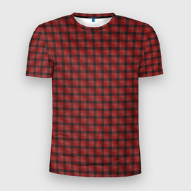 Мужская футболка 3D Slim с принтом Классическая красная клеточка в Новосибирске, 100% полиэстер с улучшенными характеристиками | приталенный силуэт, круглая горловина, широкие плечи, сужается к линии бедра | 