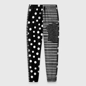 Мужские брюки 3D с принтом Мелкая полоска  и белый горошек на чёрном в Кировске, 100% полиэстер | манжеты по низу, эластичный пояс регулируется шнурком, по бокам два кармана без застежек, внутренняя часть кармана из мелкой сетки | 