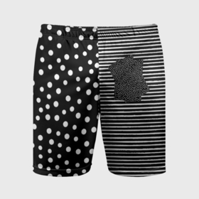 Мужские шорты спортивные с принтом Мелкая полоска  и белый горошек на чёрном в Санкт-Петербурге,  |  | Тематика изображения на принте: 