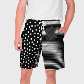 Мужские шорты 3D с принтом Мелкая полоска  и белый горошек на чёрном ,  полиэстер 100% | прямой крой, два кармана без застежек по бокам. Мягкая трикотажная резинка на поясе, внутри которой широкие завязки. Длина чуть выше колен | 