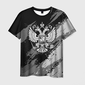Мужская футболка 3D с принтом Россия   серый монохромный в Тюмени, 100% полиэфир | прямой крой, круглый вырез горловины, длина до линии бедер | 