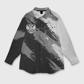 Мужская рубашка oversize 3D с принтом Герб РФ   серый монохромный в Тюмени,  |  | 