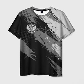 Мужская футболка 3D с принтом Герб РФ   серый монохромный в Петрозаводске, 100% полиэфир | прямой крой, круглый вырез горловины, длина до линии бедер | 