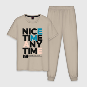 Мужская пижама хлопок с принтом Nice time в Екатеринбурге, 100% хлопок | брюки и футболка прямого кроя, без карманов, на брюках мягкая резинка на поясе и по низу штанин
 | 