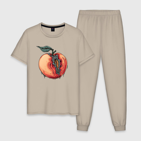 Мужская пижама хлопок с принтом Ядовитый персик в Санкт-Петербурге, 100% хлопок | брюки и футболка прямого кроя, без карманов, на брюках мягкая резинка на поясе и по низу штанин
 | 