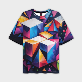 Мужская футболка oversize 3D с принтом Кубы и треугольники абстракция в Санкт-Петербурге,  |  | 